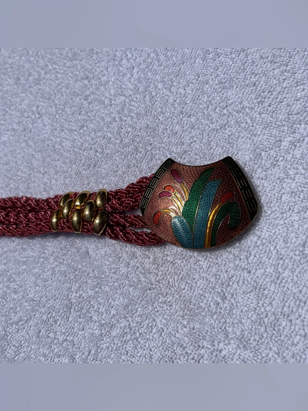 Vintage 80's Cloisonne’ Enameled Rope Belt upBraided Design Gold Tone Accents 45